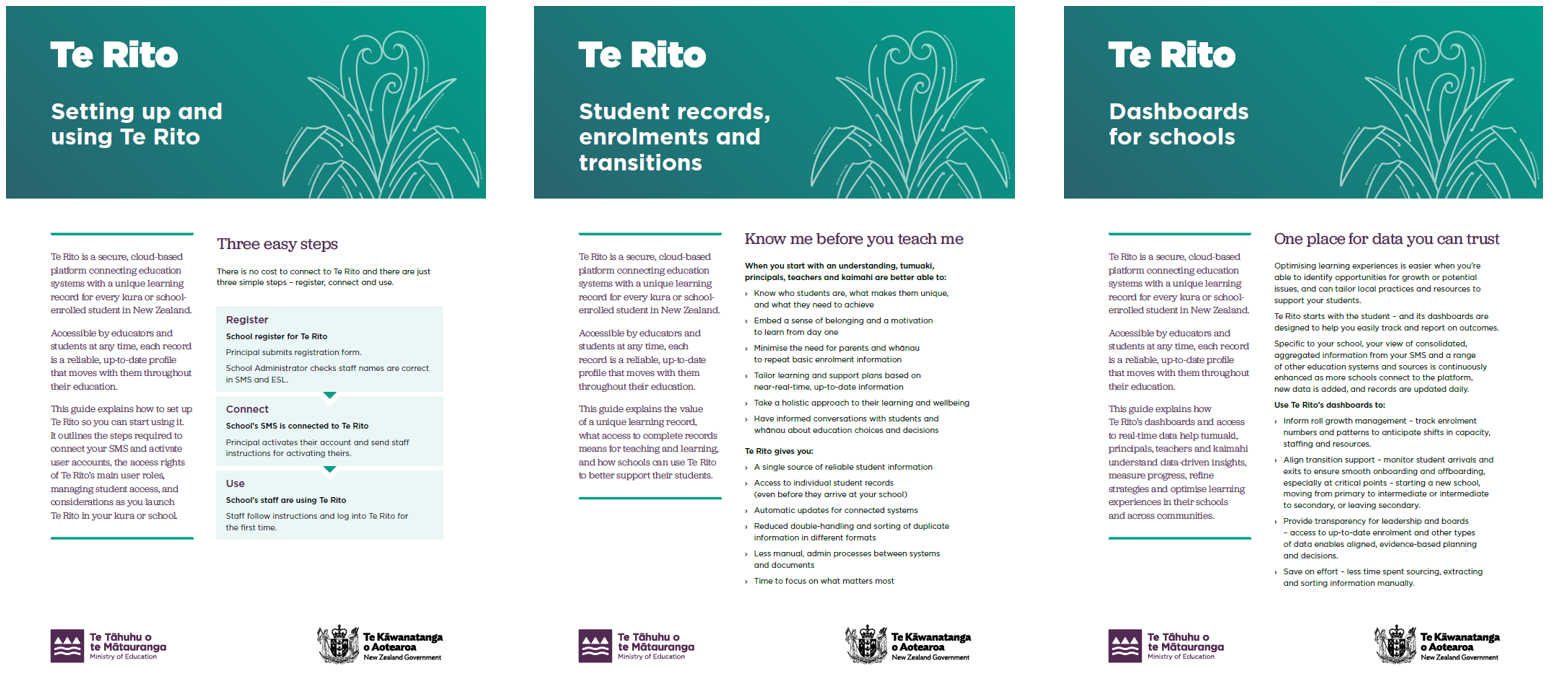 Te Rito guides cover pages